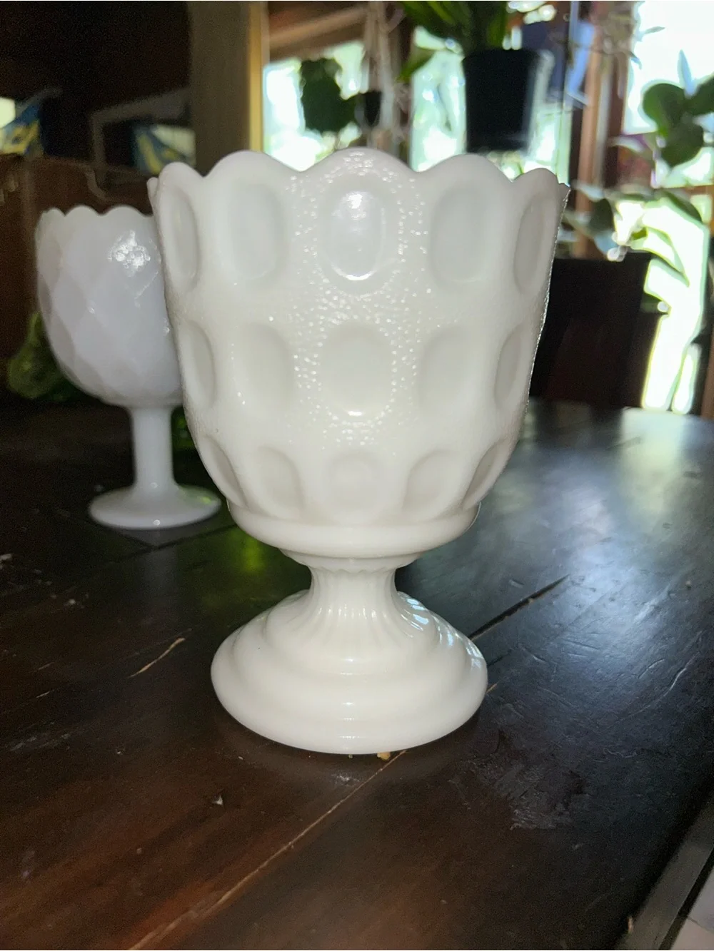 Milk Glass Pedestal Vases Trio - White